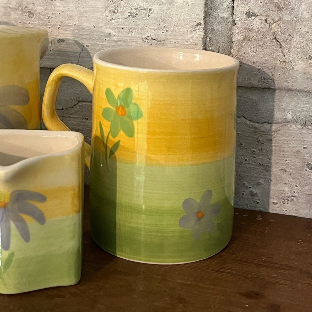 Vintage Herman Dodge And Sons Curved Teapot, Mug & Creamer Yellow Floral Design - Picture 2 of 8